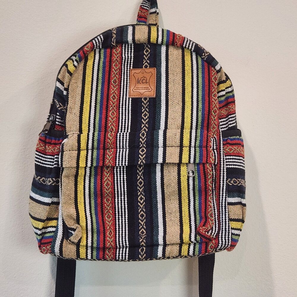 KCL Handmade Nepal Cotton Backpack Boho Hippie Festival Travel Daypack Striped
